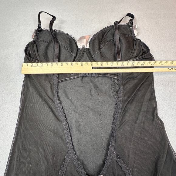 iCollection Nightie Womens Medium Black Silver Lace V Neck Bustier Corset Style - Picture 7 of 13